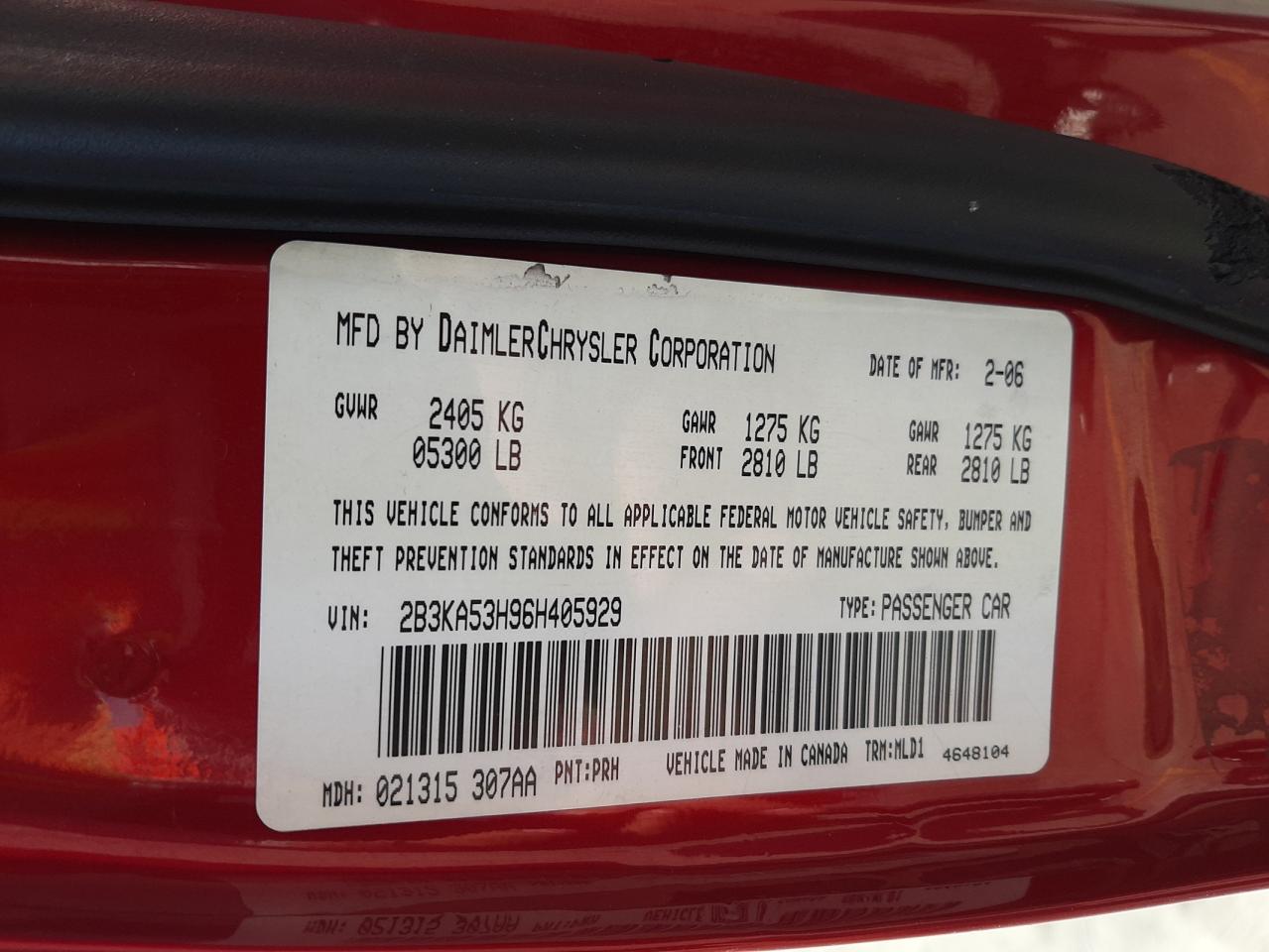 Photo 10 from auction – 2006 DODGE CHARGER R/ with VIN 2B3KA53H96H405929