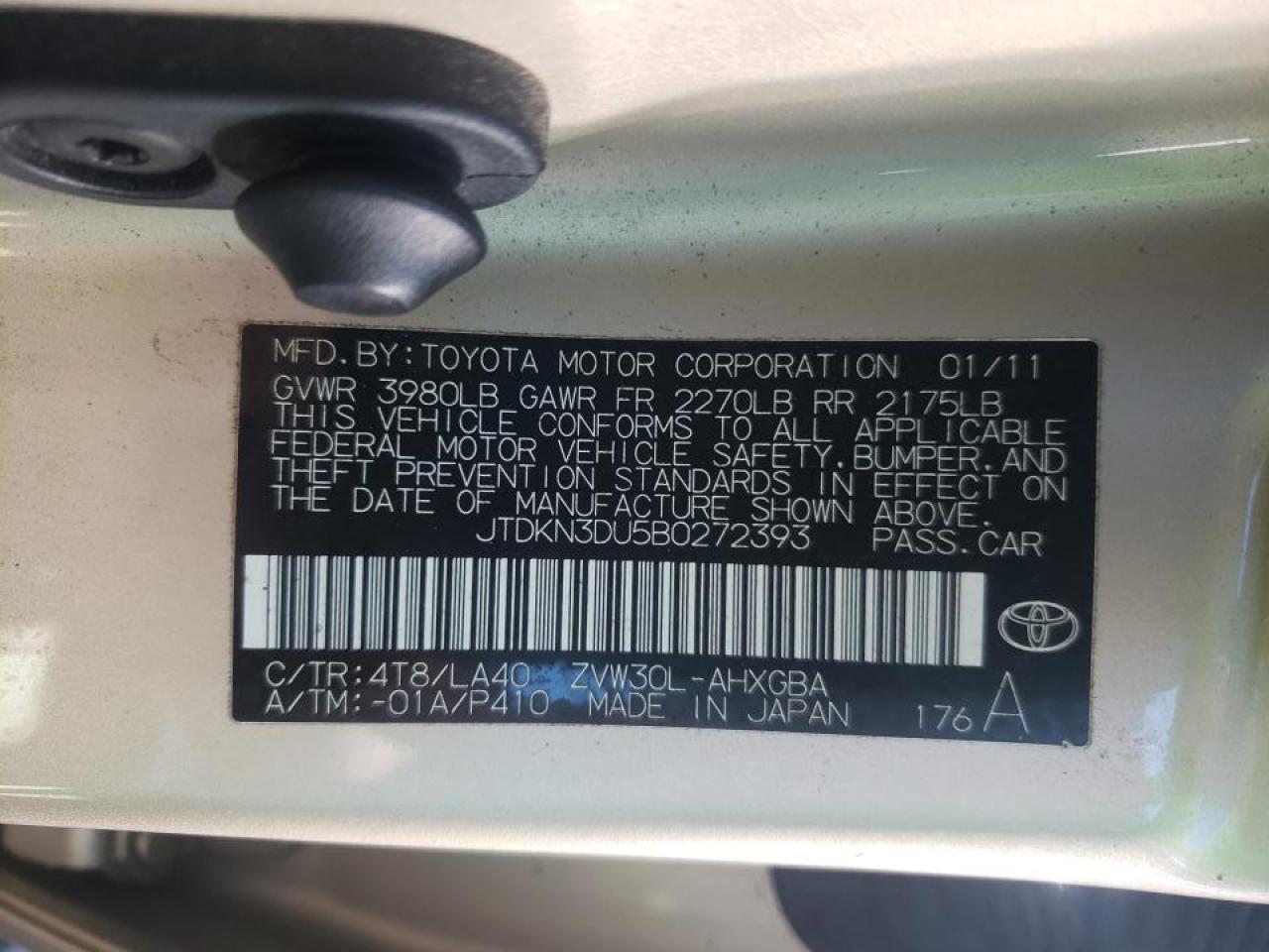 Photo 10 from auction – 2011 TOYOTA PRIUS with VIN JTDKN3DU5B0272393