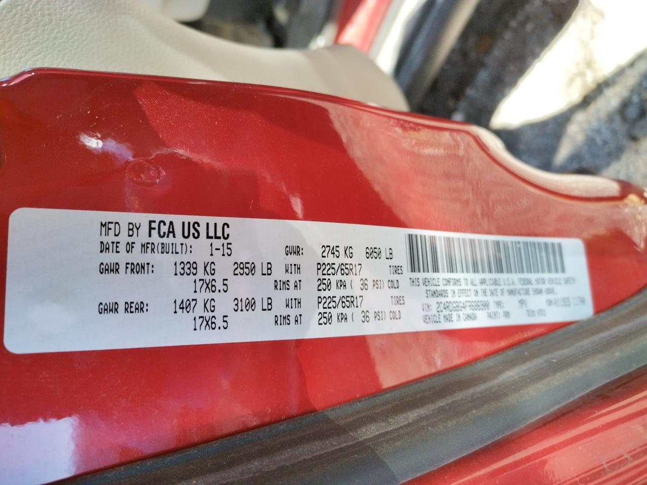 Photo 10 from auction – 2015 DODGE CARA GRAND with VIN 2C4RDGBG4FR686900