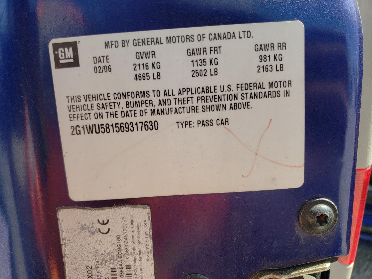Photo 10 from auction – 2006 CHEVROLET IMPALA LTZ with VIN 2G1WU581569317630
