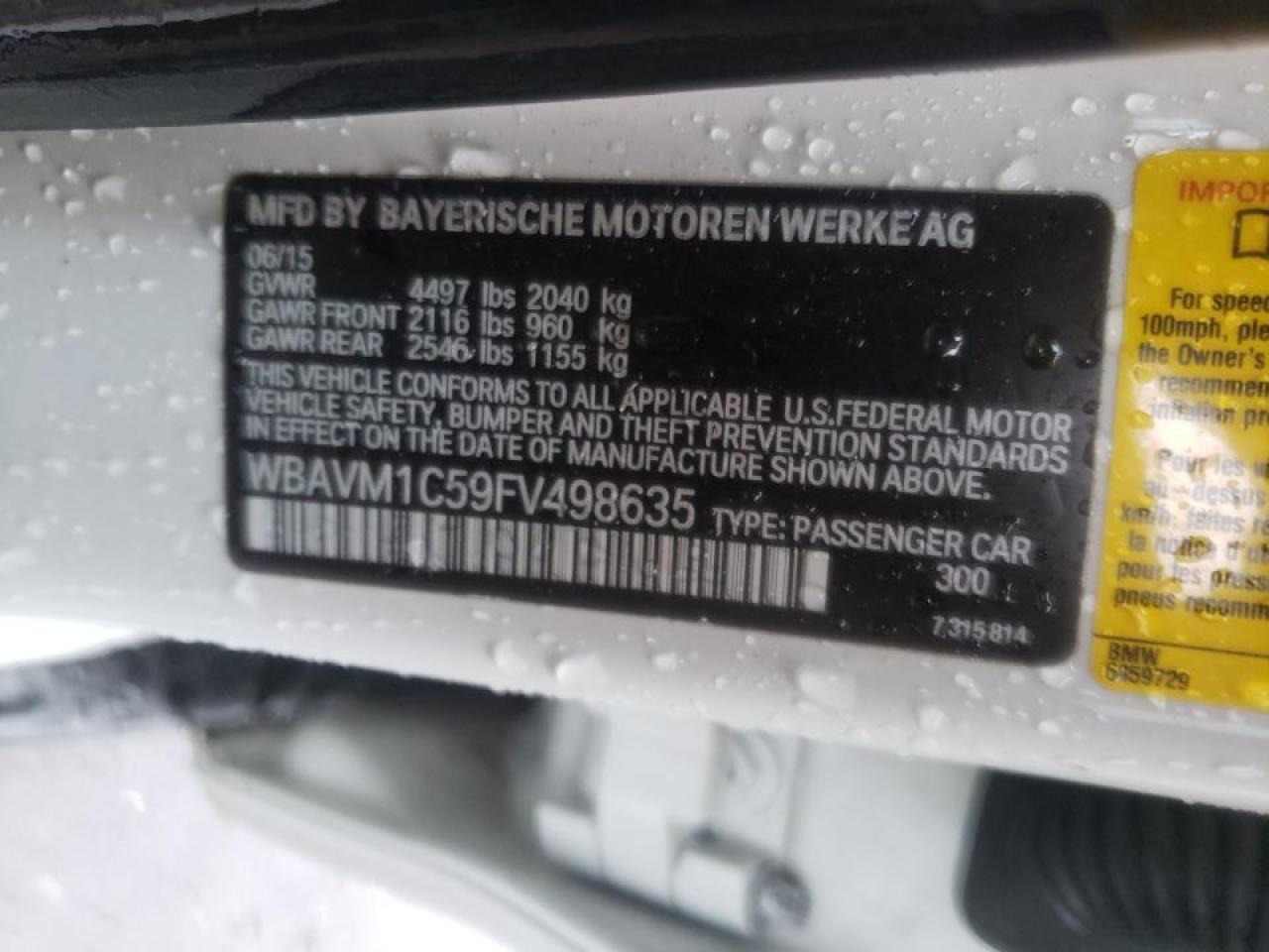 Photo 20 from auction – 2015 BMW X1 SDRIVE2 with VIN WBAVM1C59FV498635