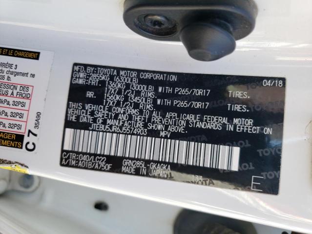 Photo 10 from auction – 2018 TOYOTA 4RUNNER SR with VIN JTEBU5JR6J5574903