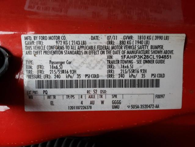 Photo 10 from auction – 2012 FORD FOCUS SE with VIN 1FAHP3K28CL194851