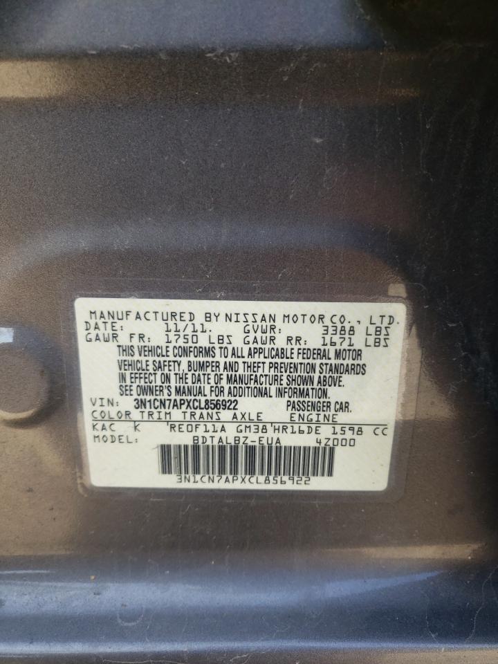 Photo 10 from auction – 2012 NISSAN VERSA S with VIN 3N1CN7APXCL856922