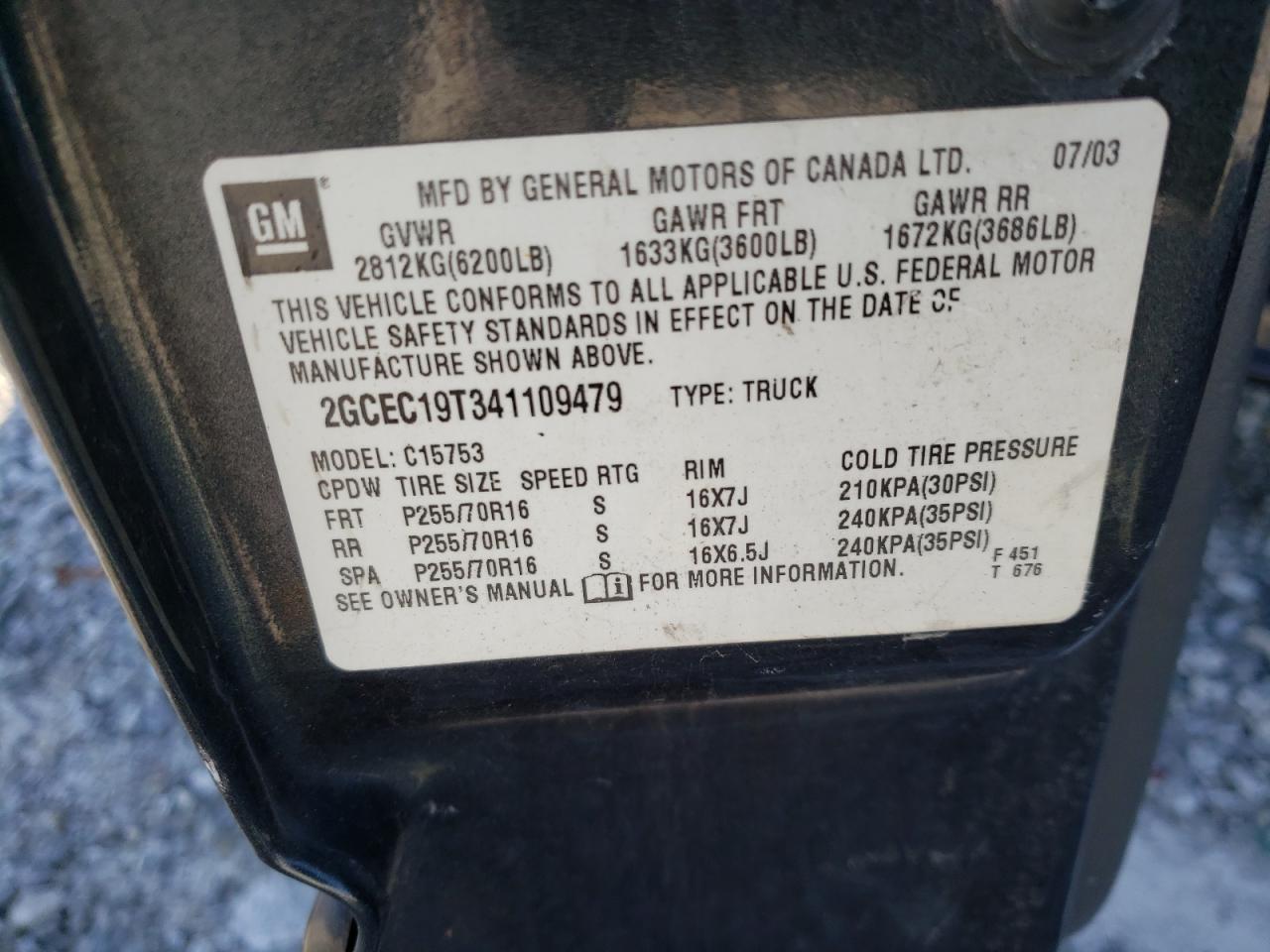 Photo 10 from auction – 2004 CHEVROLET SILVERADO with VIN 2GCEC19T341109479