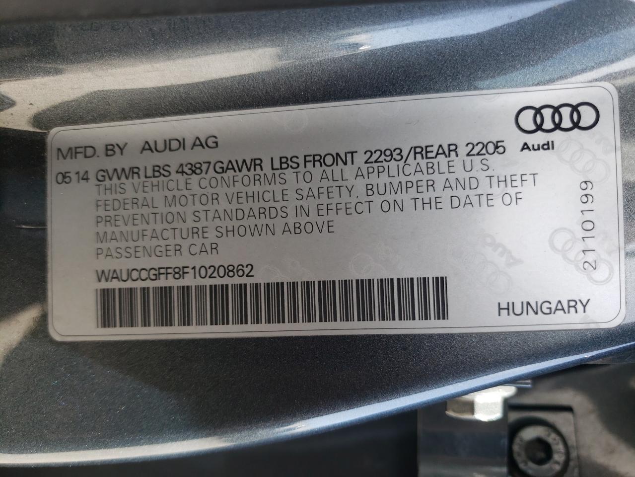 Photo 10 from auction – 2015 AUDI A3 PREMIUM with VIN WAUCCGFF8F1020862