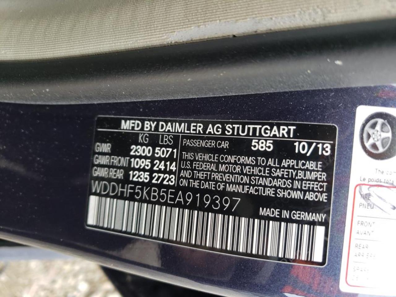 Photo 10 from auction – 2014 MERCEDES-BENZ E 350 with VIN WDDHF5KB5EA919397