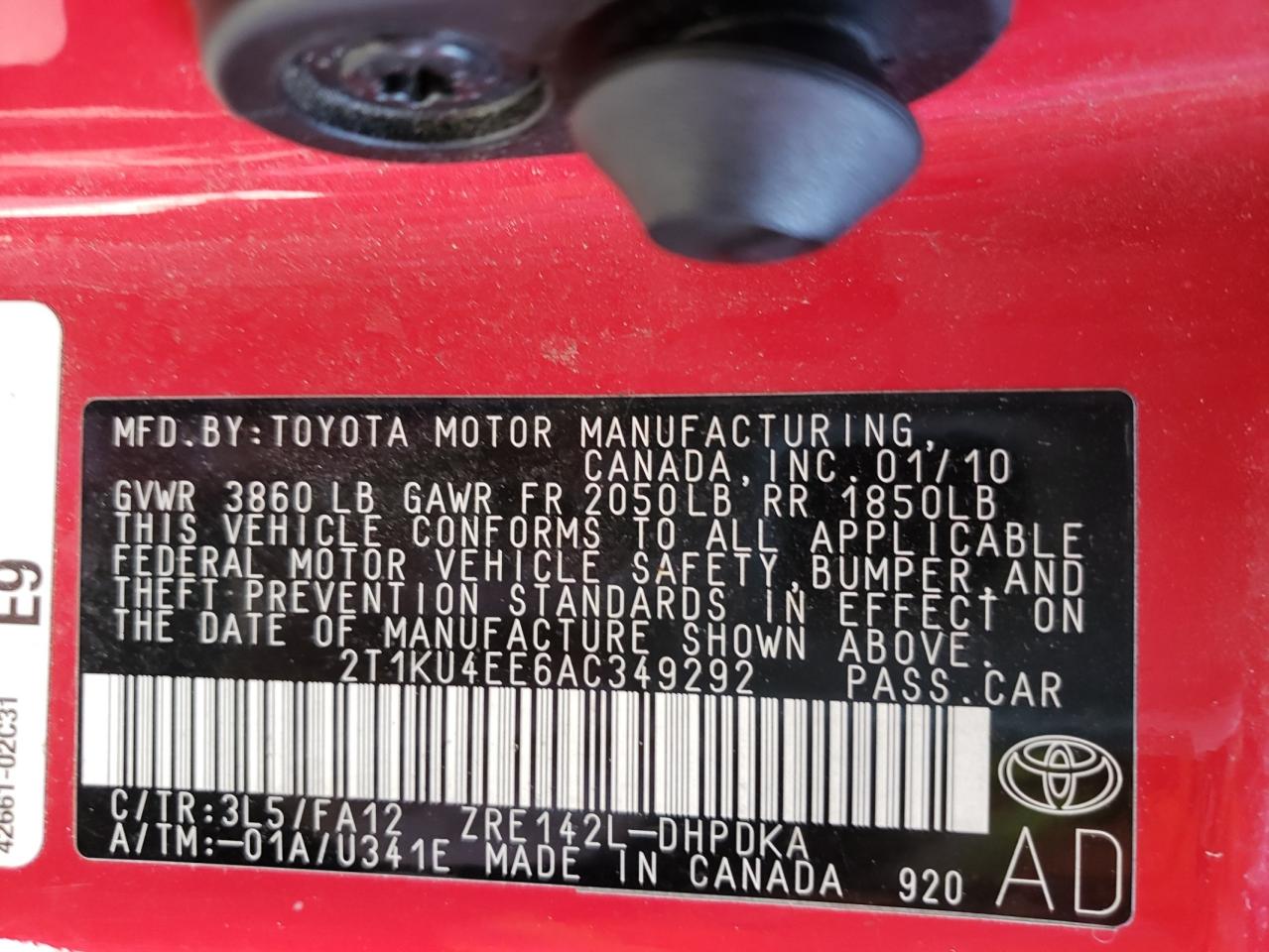 Photo 10 from auction – 2010 TOYOTA COROLLA MA with VIN 2T1KU4EE6AC349292