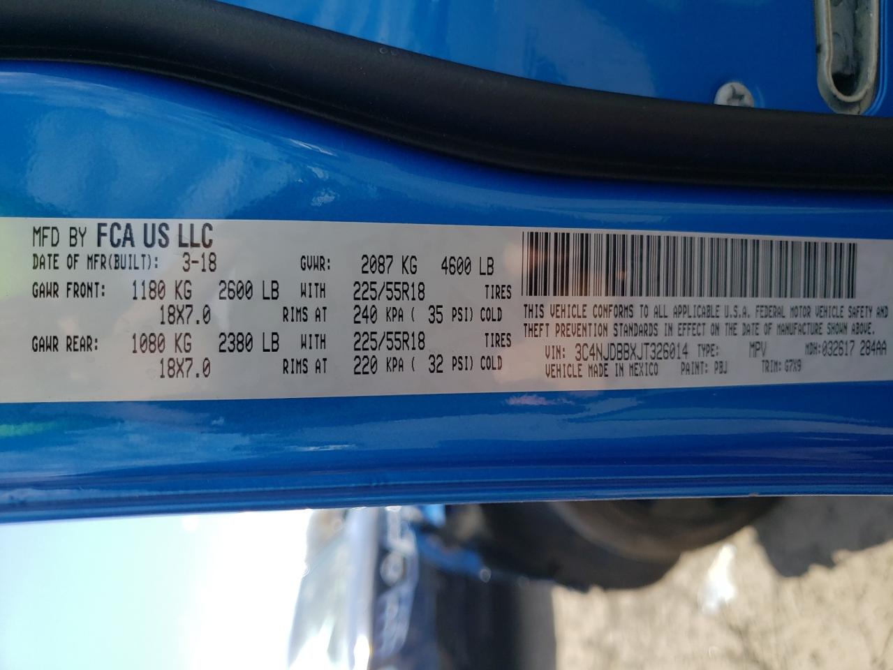 Photo 10 from auction – 2018 JEEP COMPASS LA with VIN 3C4NJDBBXJT326014