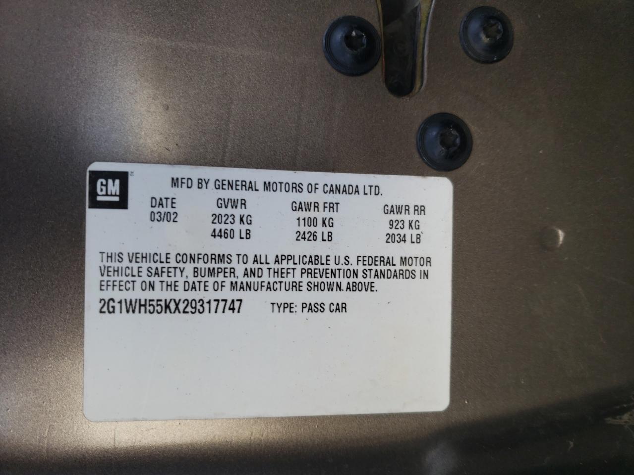 Photo 10 from auction – 2002 CHEVROLET IMPALA LS with VIN 2G1WH55KX29317747