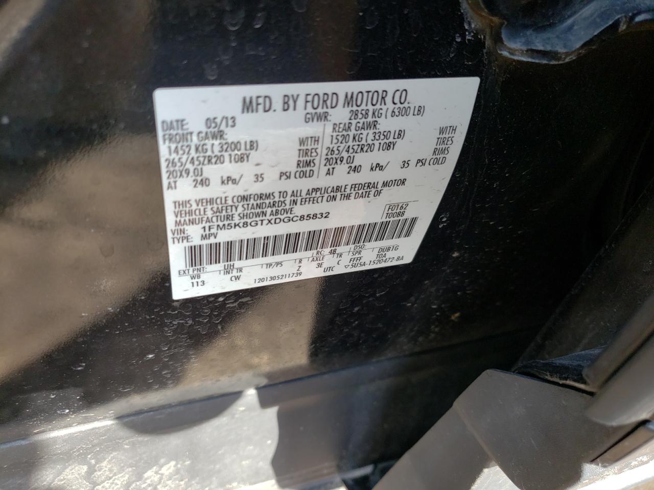 Photo 10 from auction – 2013 FORD EXPLORER S with VIN 1FM5K8GTXDGC85832