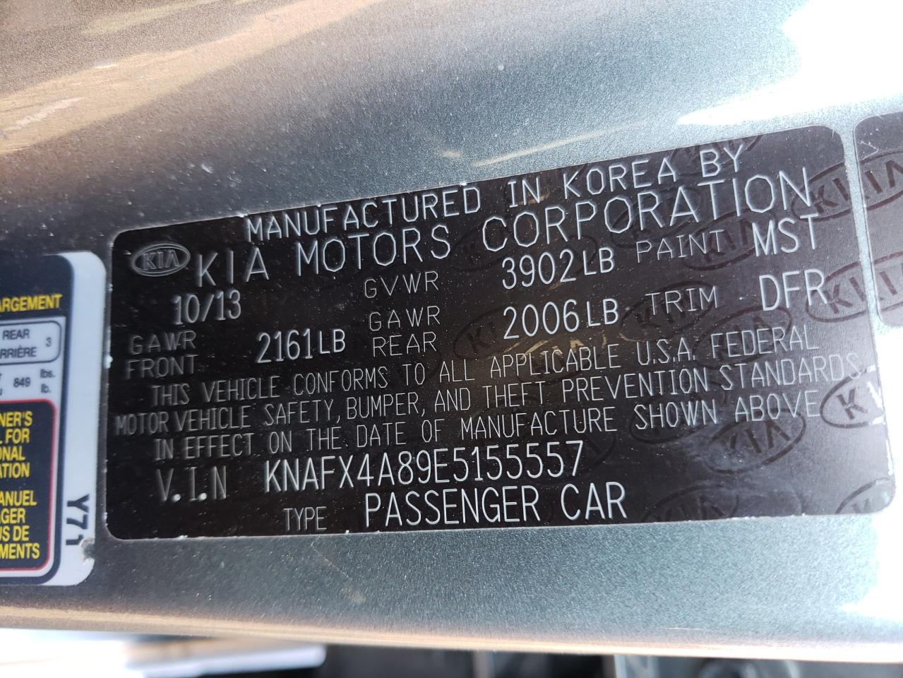 Photo 10 from auction – 2014 KIA FORTE EX with VIN KNAFX4A89E5155557