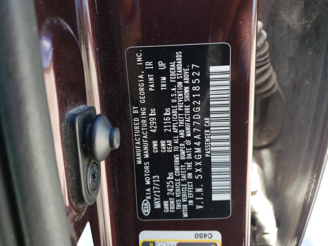 Photo 10 from auction – 2013 KIA OPTIMA LX with VIN 5XXGM4A77DG218527