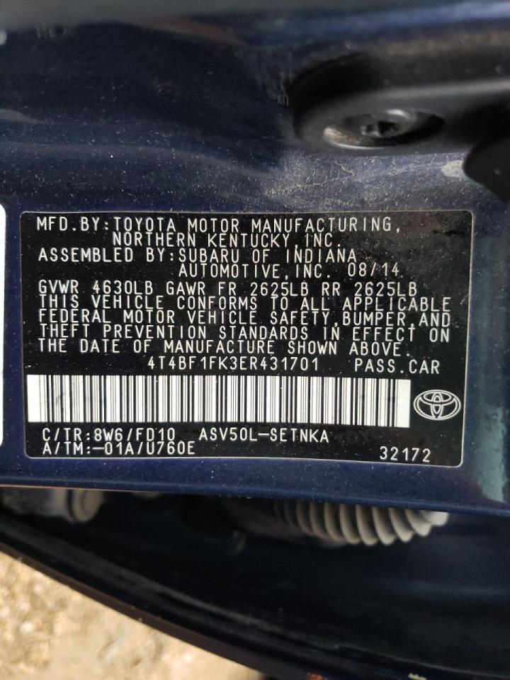Photo 10 from auction – 2014 TOYOTA CAMRY L with VIN 4T4BF1FK3ER431701