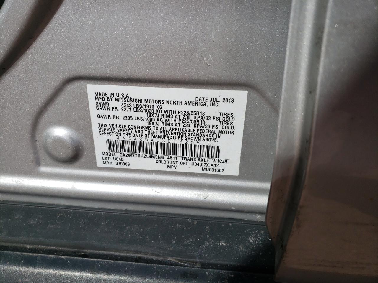 Photo 10 from auction – 2013 MITSUBISHI OUTLANDER with VIN 4A4AR5AU3DE025615