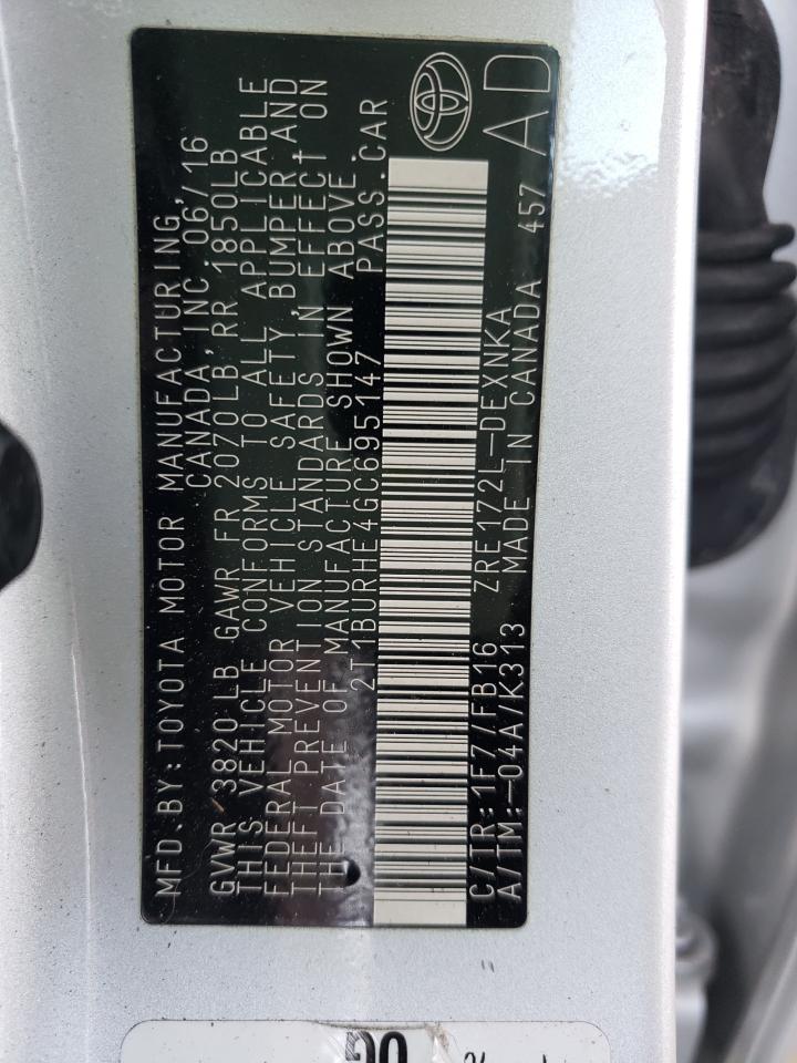 Photo 10 from auction – 2016 TOYOTA COROLLA L with VIN 2T1BURHE4GC695147