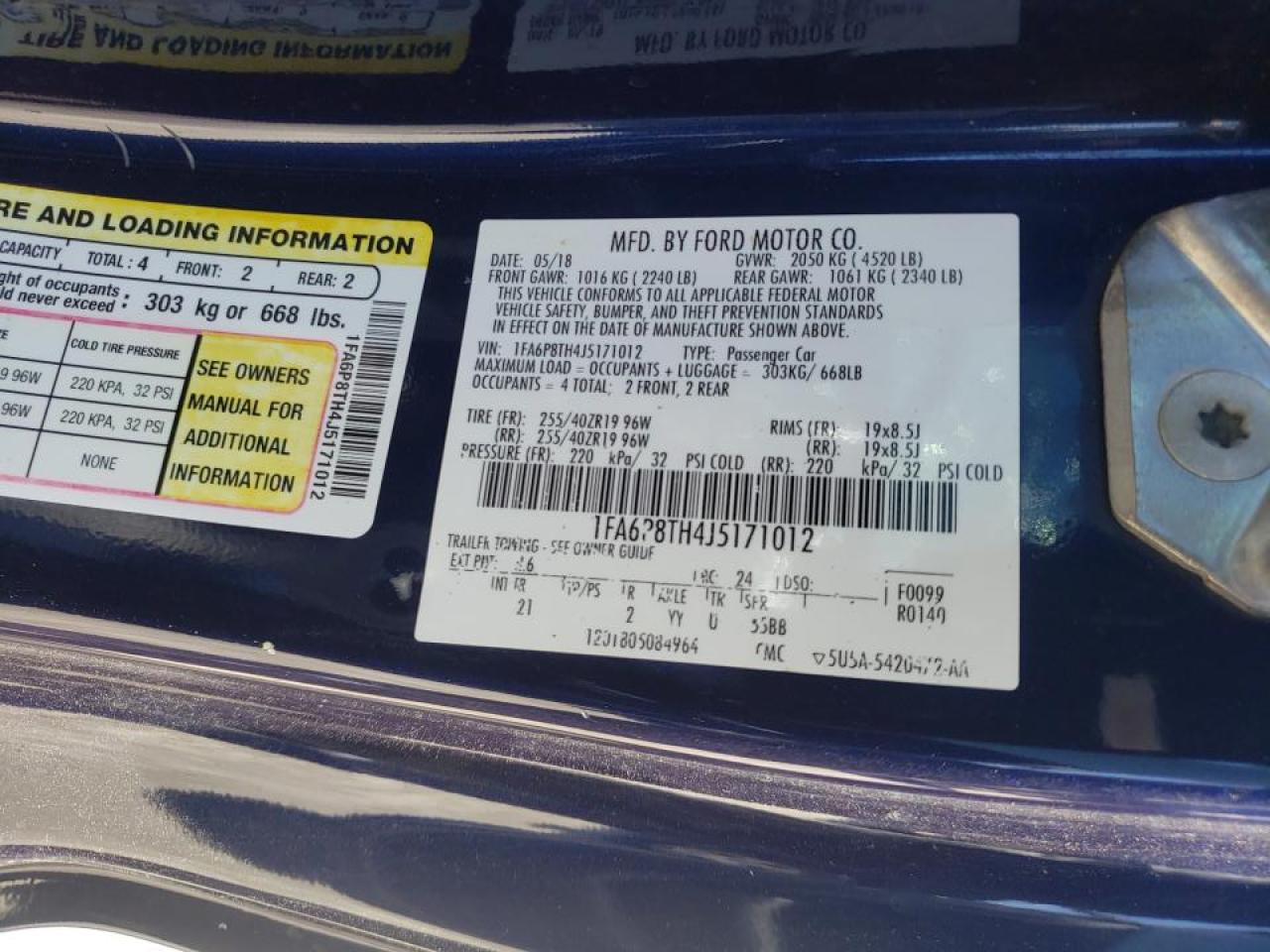 Photo 10 from auction – 2018 FORD MUSTANG with VIN 1FA6P8TH4J5171012