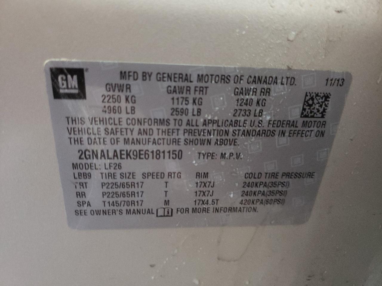 Photo 10 from auction – 2014 CHEVROLET EQUINOX LS with VIN 2GNALAEK9E6181150