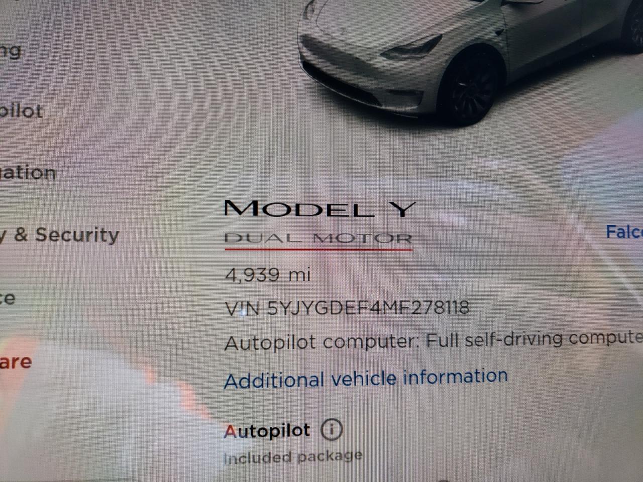Photo 8 from auction – 2021 TESLA MODEL Y with VIN 5YJYGDEF4MF278118