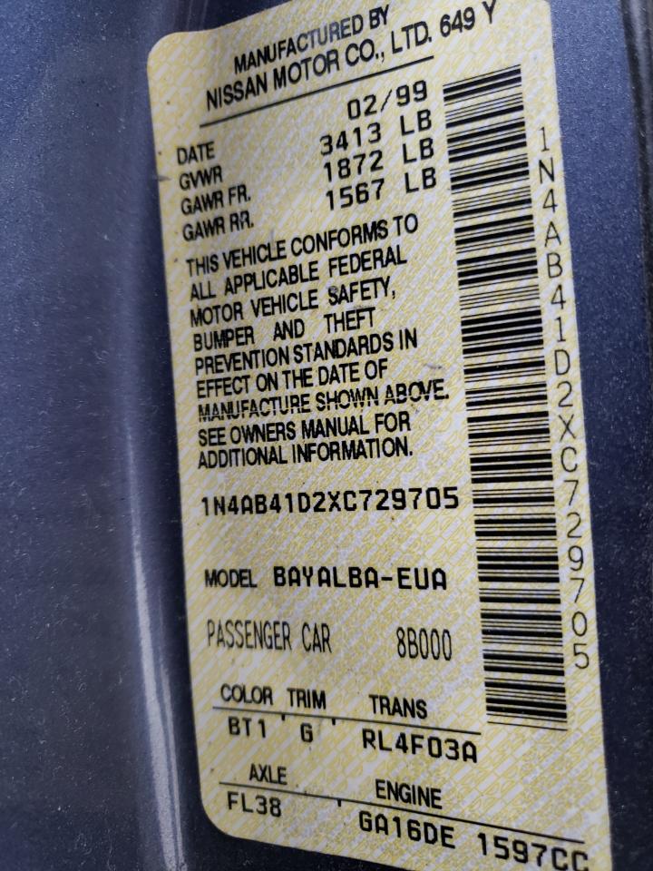 Photo 10 from auction – 1999 NISSAN SENTRA BAS with VIN 1N4AB41D2XC729705