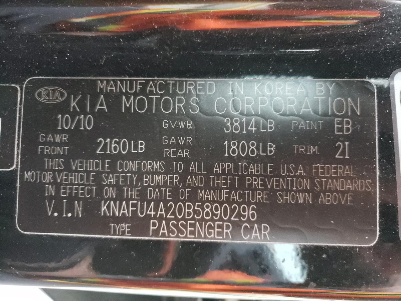 Photo 10 from auction – 2011 KIA FORTE EX with VIN KNAFU4A20B5890296