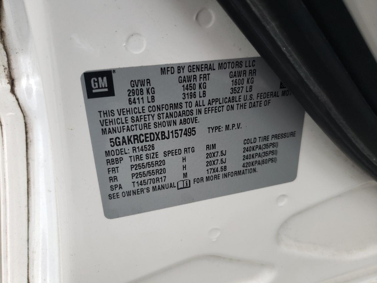 Photo 10 from auction – 2011 BUICK ENCLAVE CX with VIN 5GAKRCEDXBJ157495