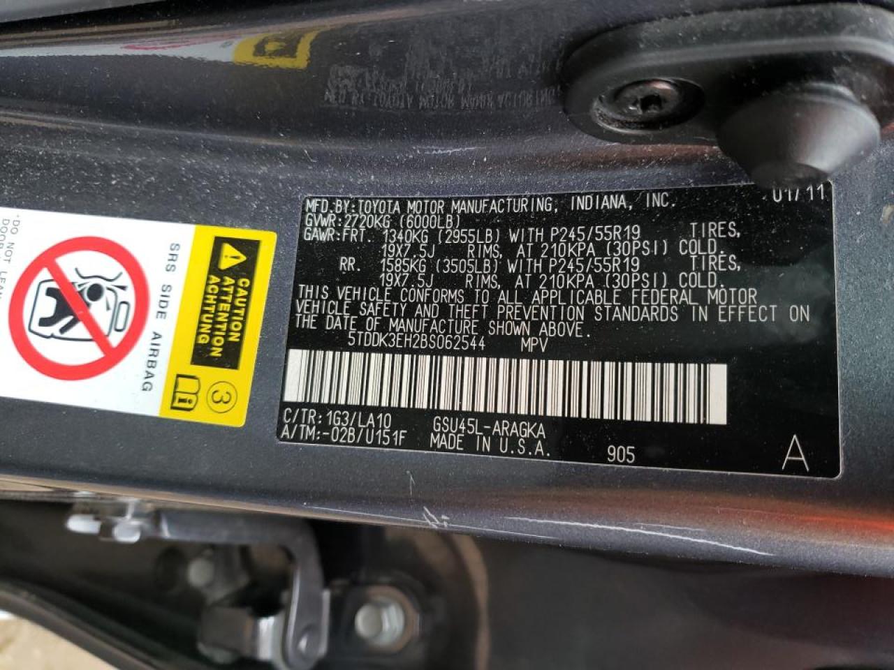 Photo 10 from auction – 2011 TOYOTA HIGHLANDER with VIN 5TDDK3EH2BS062544