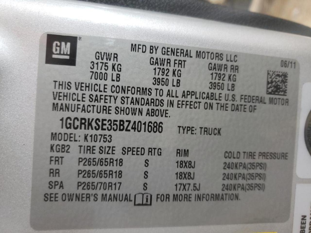 Photo 10 from auction – 2011 CHEVROLET SILVERADO with VIN 1GCRKSE35BZ401686