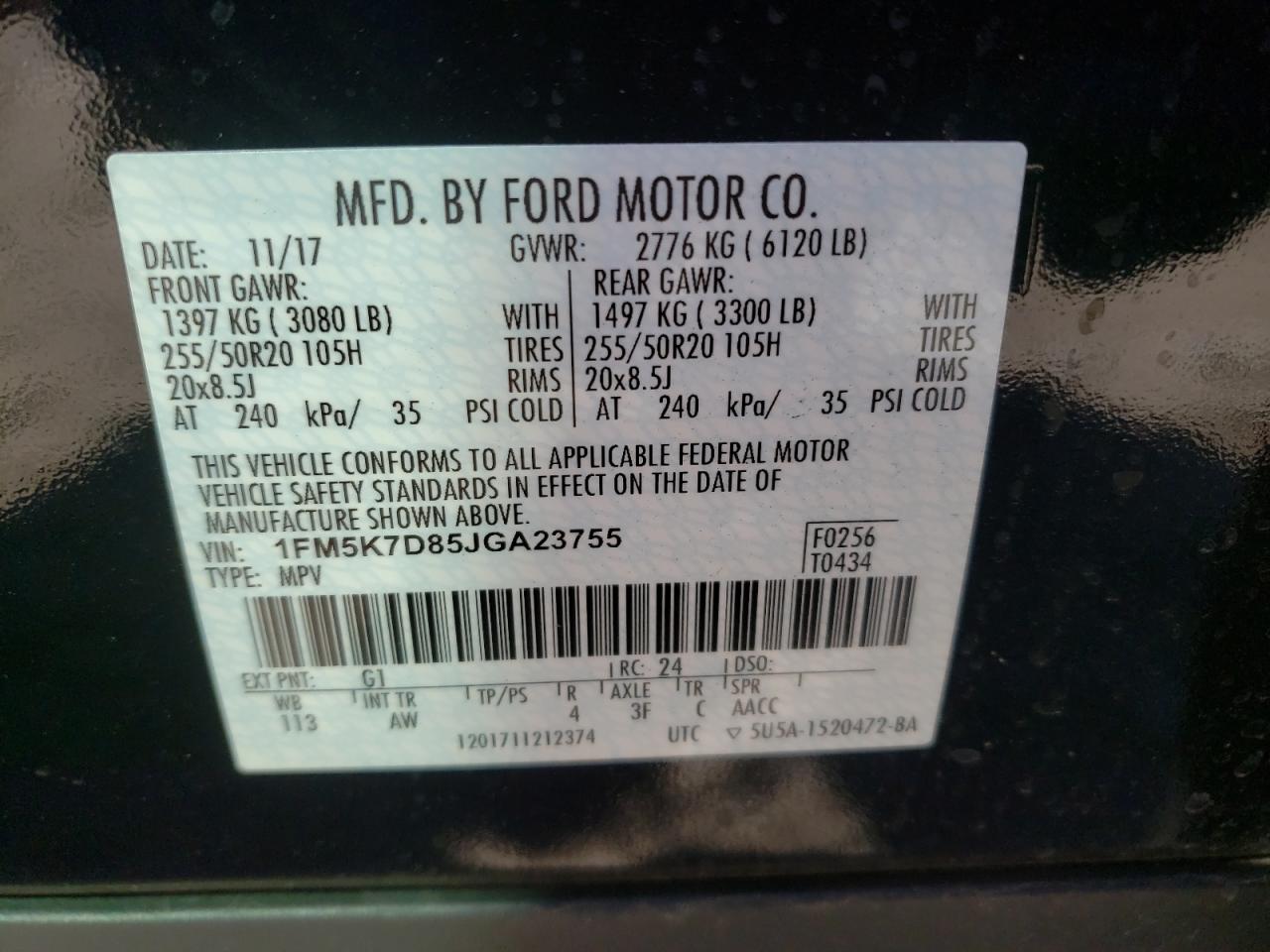 Photo 10 from auction – 2018 FORD EXPLORER X with VIN 1FM5K7D85JGA23755