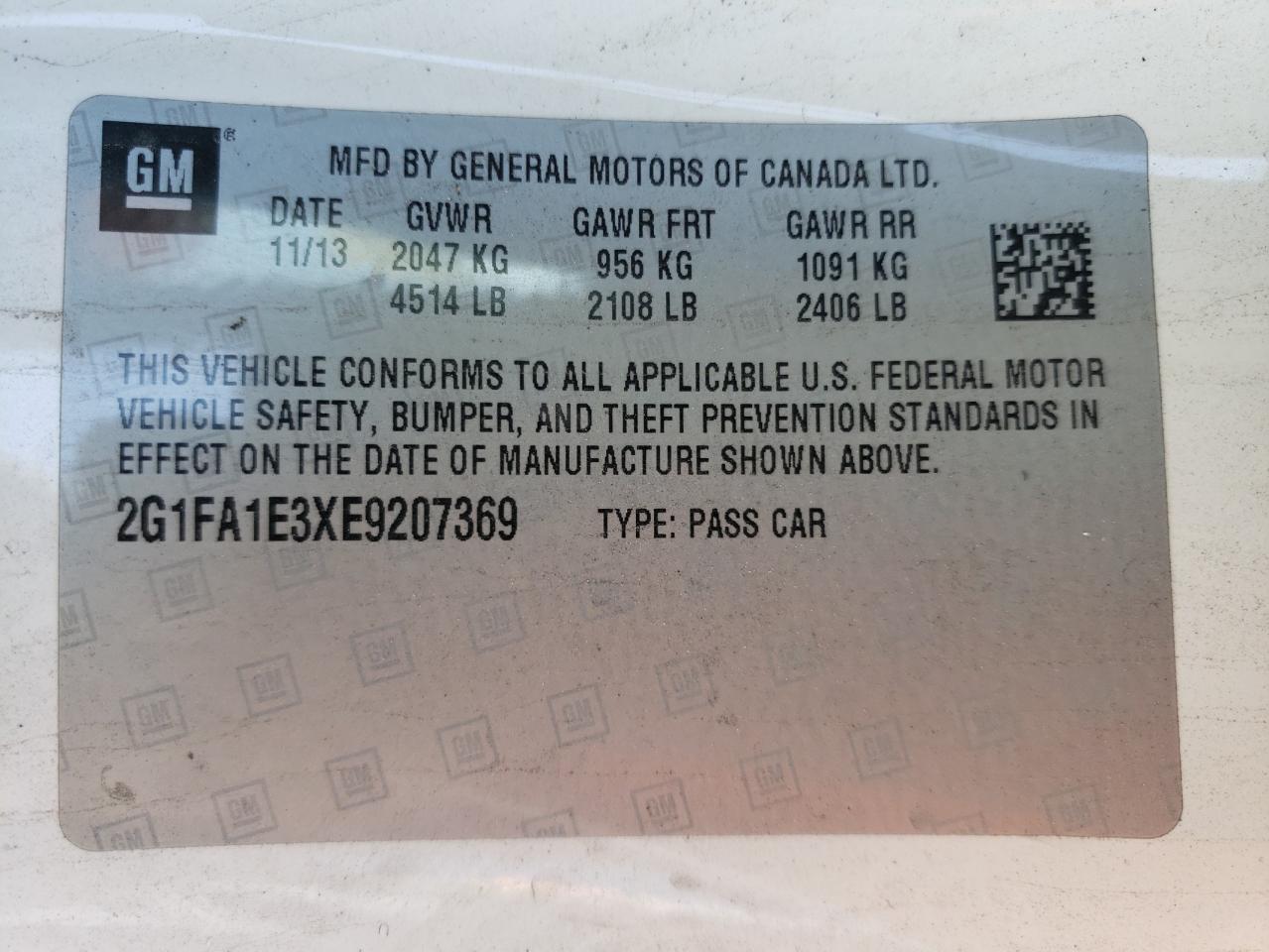 Photo 10 from auction – 2014 CHEVROLET CAMARO LS with VIN 2G1FA1E3XE9207369