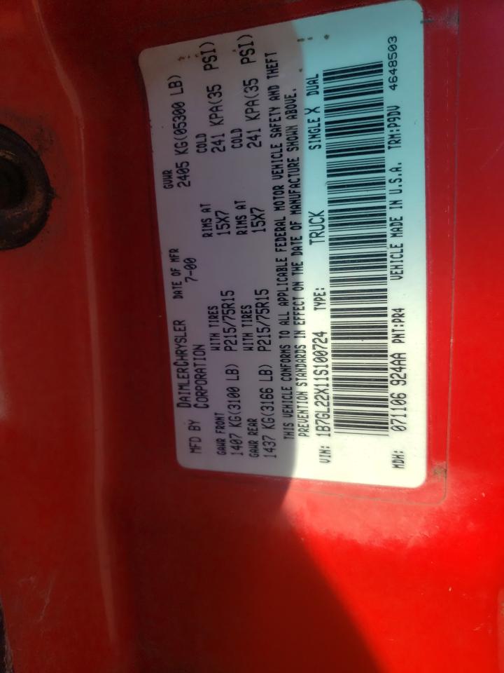 Photo 10 from auction – 2001 DODGE DAKOTA with VIN 1B7GL22X11S100724