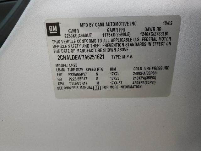 Photo 10 from auction – 2010 CHEVROLET EQUINOX LT with VIN 2CNALDEW7A6251621