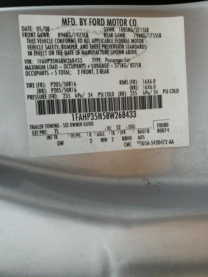 Photo 10 from auction – 2008 FORD FOCUS SE with VIN 1FAHP35N58W268433