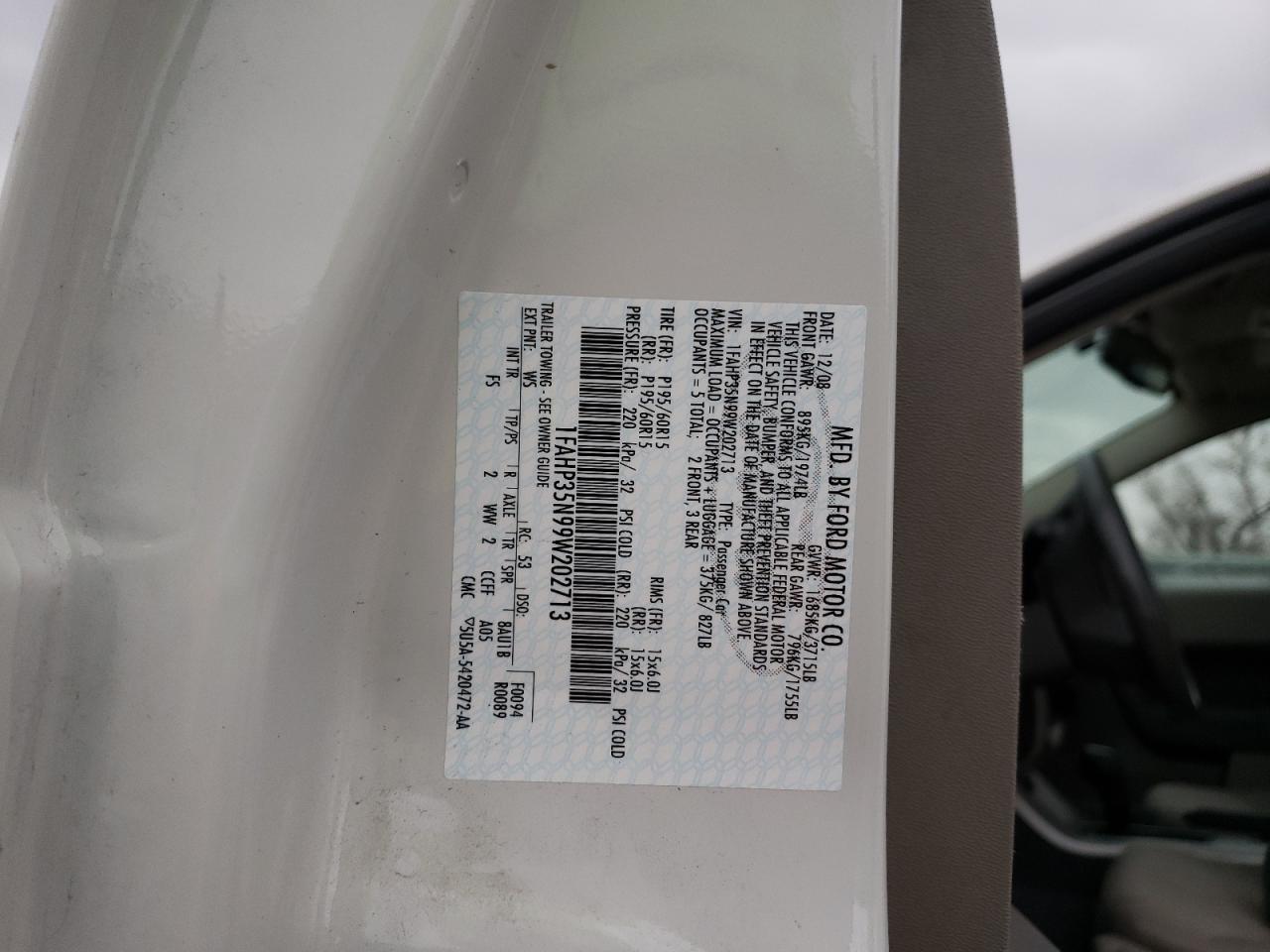 Photo 10 from auction – 2009 FORD FOCUS SE with VIN 1FAHP35N99W202713