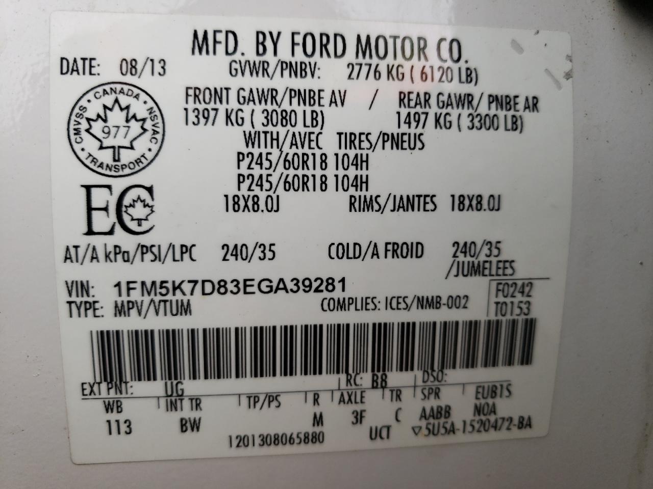 Photo 10 from auction – 2014 FORD EXPLORER X with VIN 1FM5K7D83EGA39281