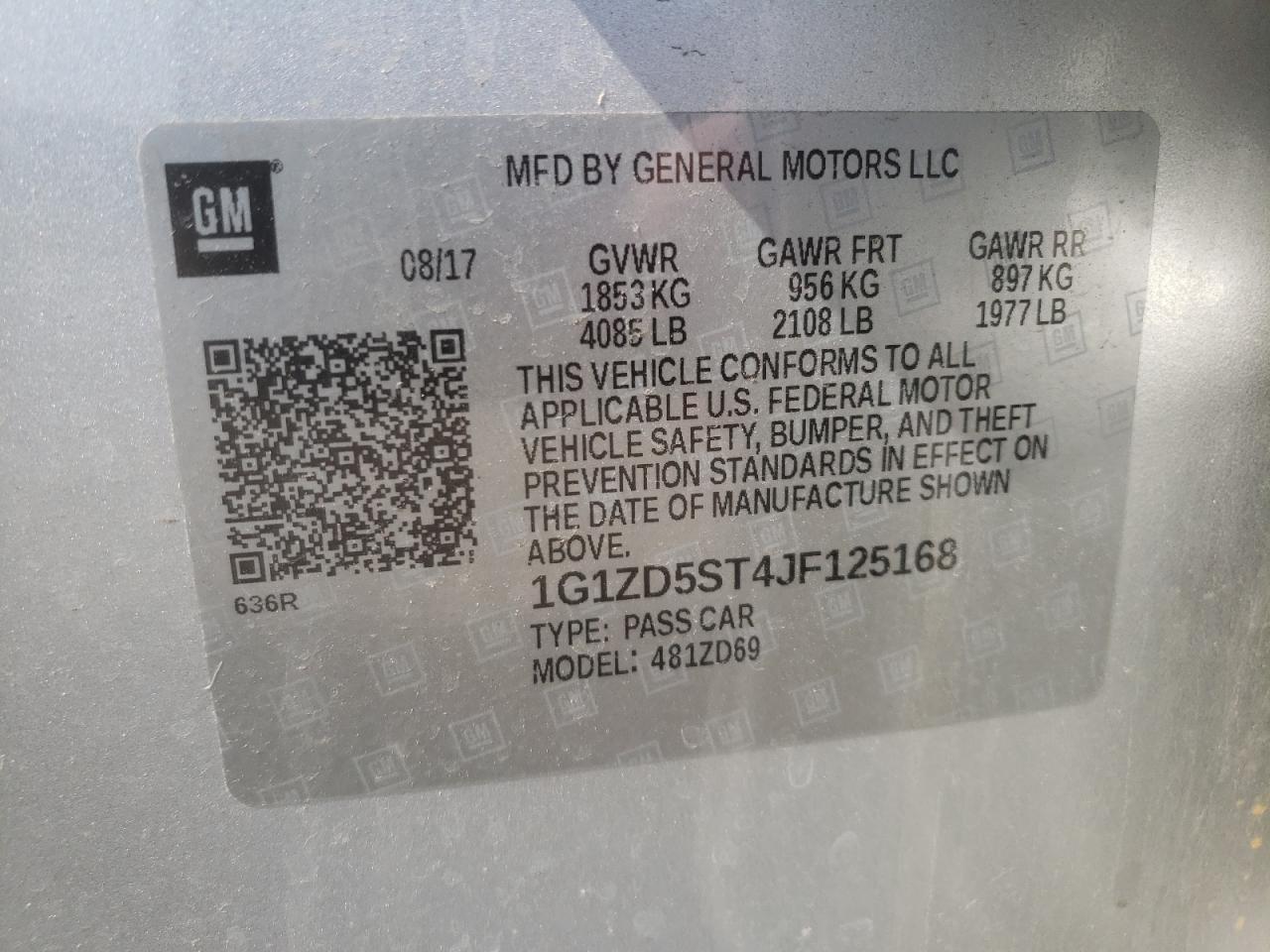 Photo 10 from auction – 2018 CHEVROLET MALIBU with VIN 1G1ZD5ST4JF125168