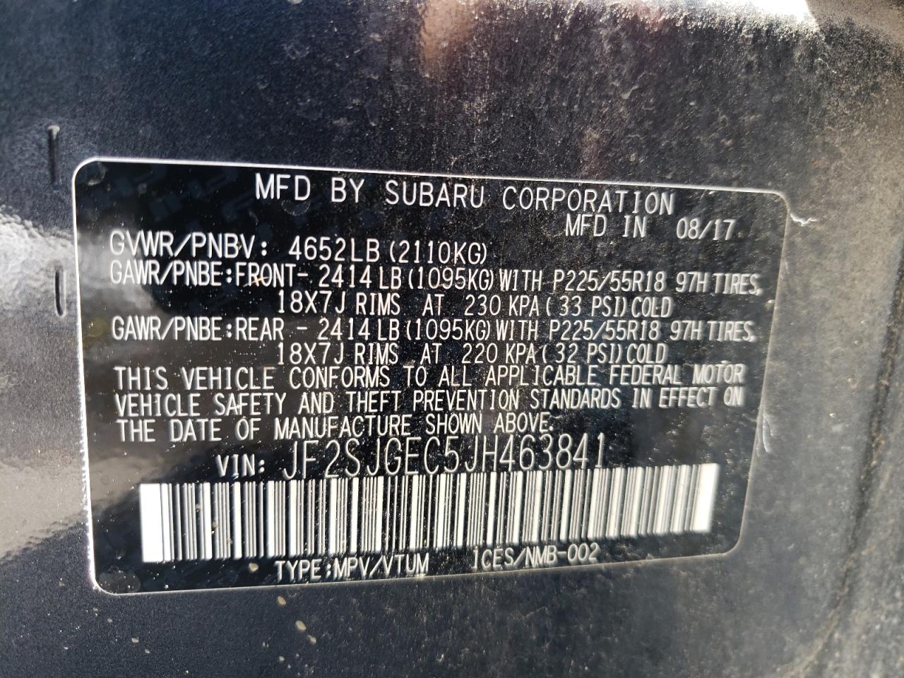 Photo 10 from auction – 2018 SUBARU FORESTER 2 with VIN JF2SJGEC5JH463841