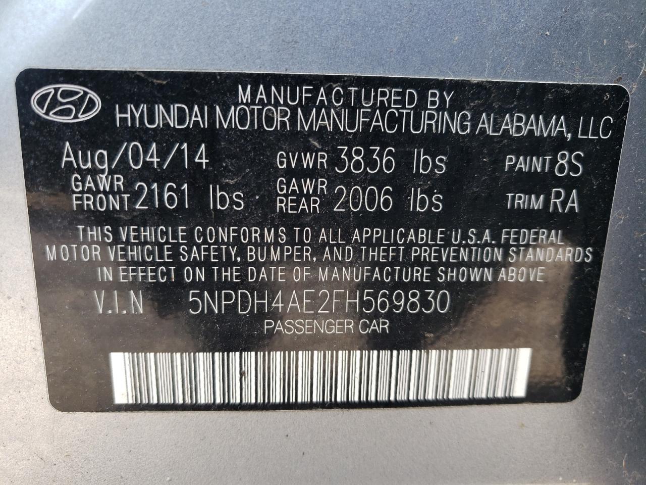 Photo 10 from auction – 2015 HYUNDAI ELANTRA SE with VIN 5NPDH4AE2FH569830