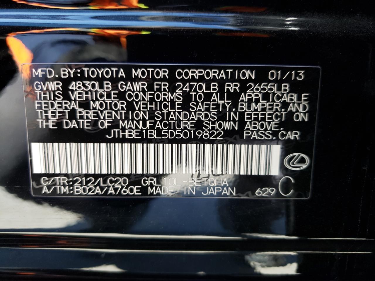 Photo 10 from auction – 2013 LEXUS GS 350 with VIN JTHBE1BL5D5019822