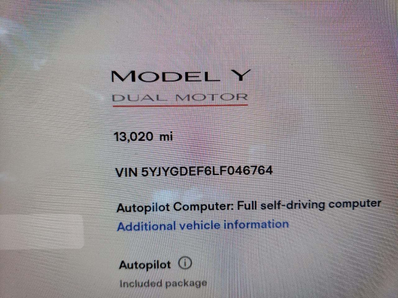 Photo 8 from auction – 2020 TESLA MODEL Y with VIN 5YJYGDEF6LF046764