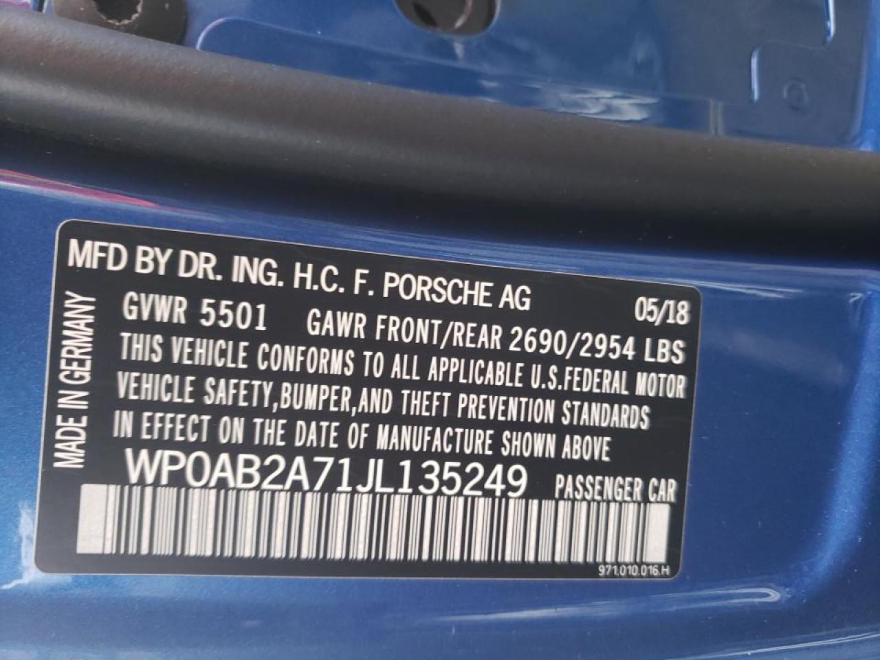 Photo 10 from auction – 2018 PORSCHE PANAMERA 4 with VIN WP0AB2A71JL135249