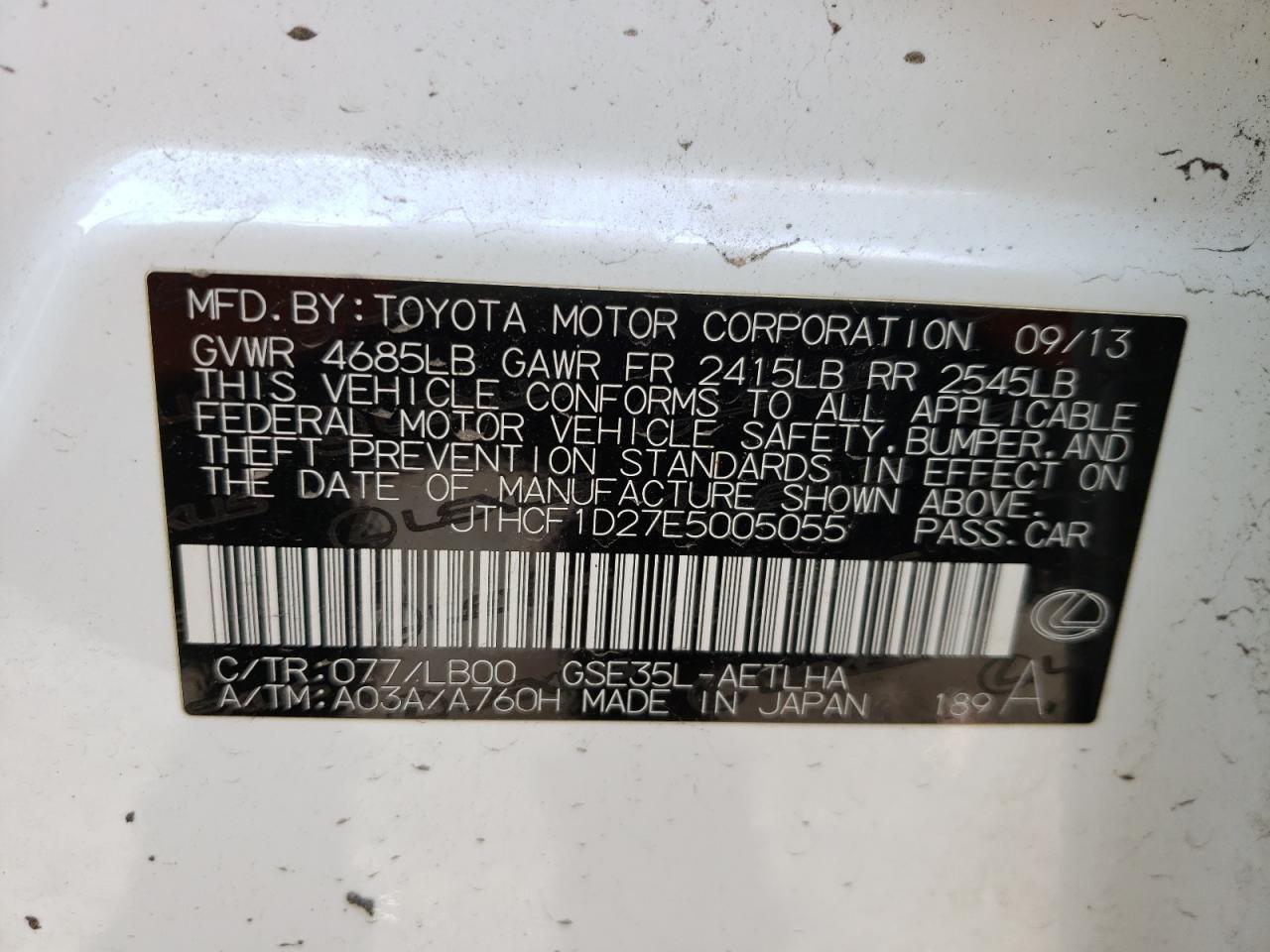 Photo 10 from auction – 2014 LEXUS IS 250 with VIN JTHCF1D27E5005055