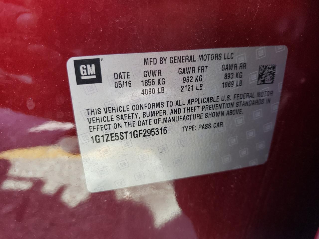 Photo 10 from auction – 2016 CHEVROLET MALIBU LT with VIN 1G1ZE5ST1GF295316