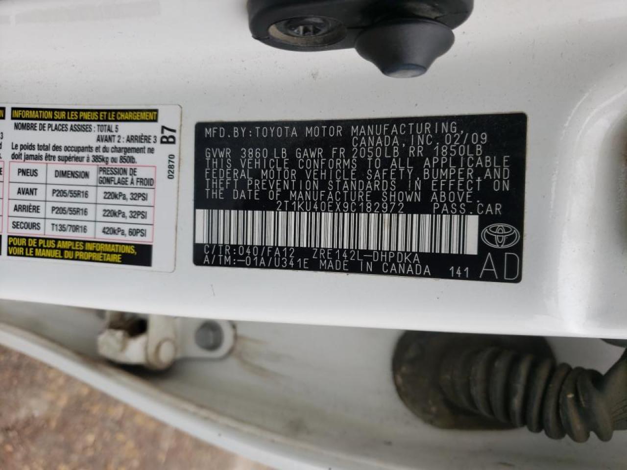 Photo 10 from auction – 2009 TOYOTA COROLLA MA with VIN 2T1KU40EX9C182972
