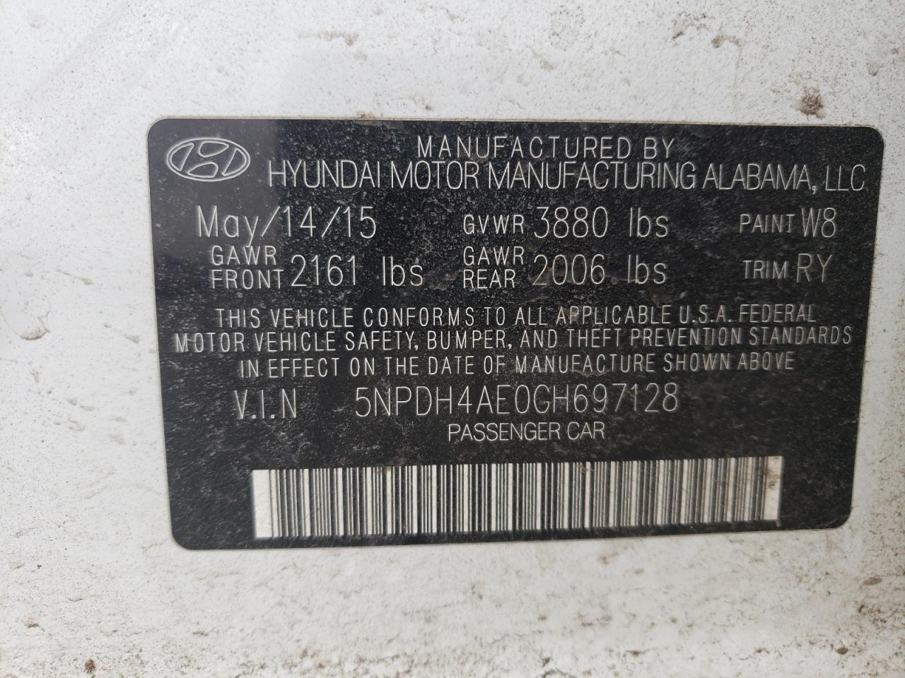 Photo 10 from auction – 2016 HYUNDAI ELANTRA SE with VIN 5NPDH4AE0GH697128