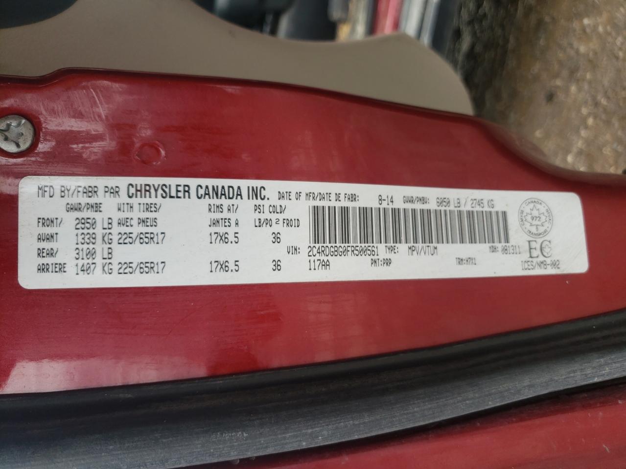 Photo 10 from auction – 2015 DODGE GRAND CARA with VIN 2C4RDGBG0FR500561