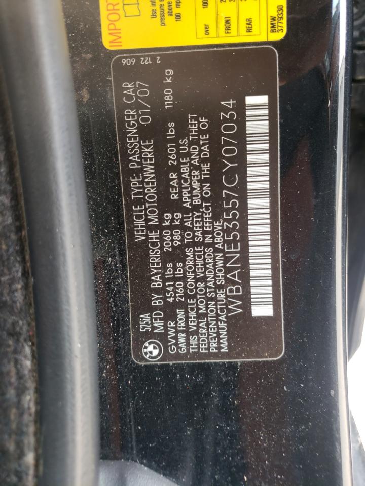 Photo 10 from auction – 2007 BMW 525 I with VIN WBANE53557CY07034