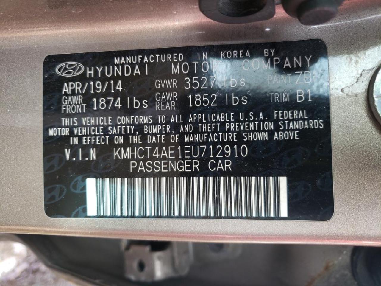 Photo 10 from auction – 2014 HYUNDAI ACCENT GLS with VIN KMHCT4AE1EU712910