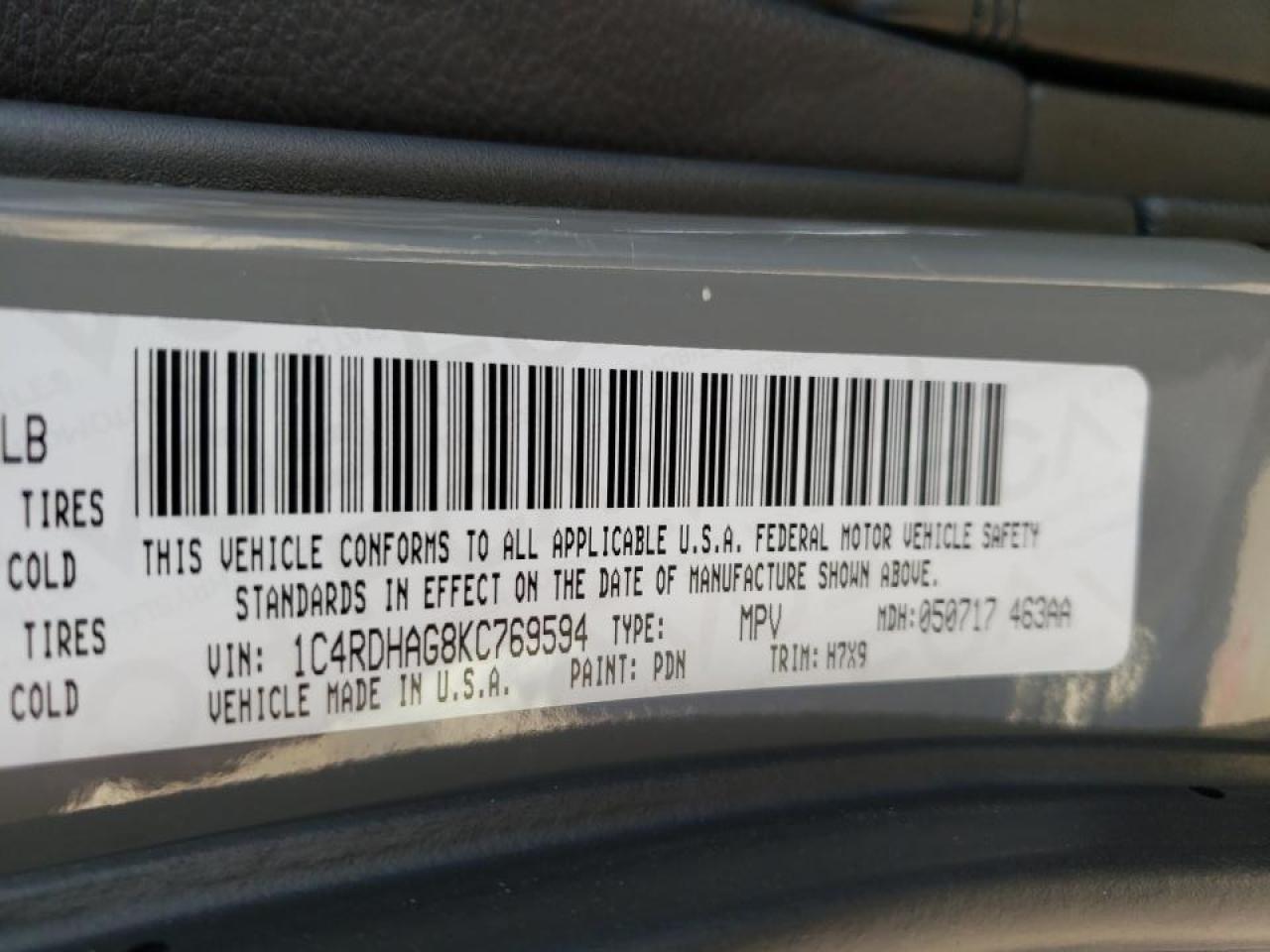 Photo 10 from auction – 2019 DODGE DURANGO SX with VIN 1C4RDHAG8KC769594