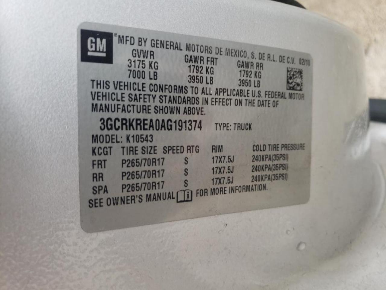 Photo 10 from auction – 2010 CHEVROLET SILVERADO with VIN 3GCRKREA0AG191374